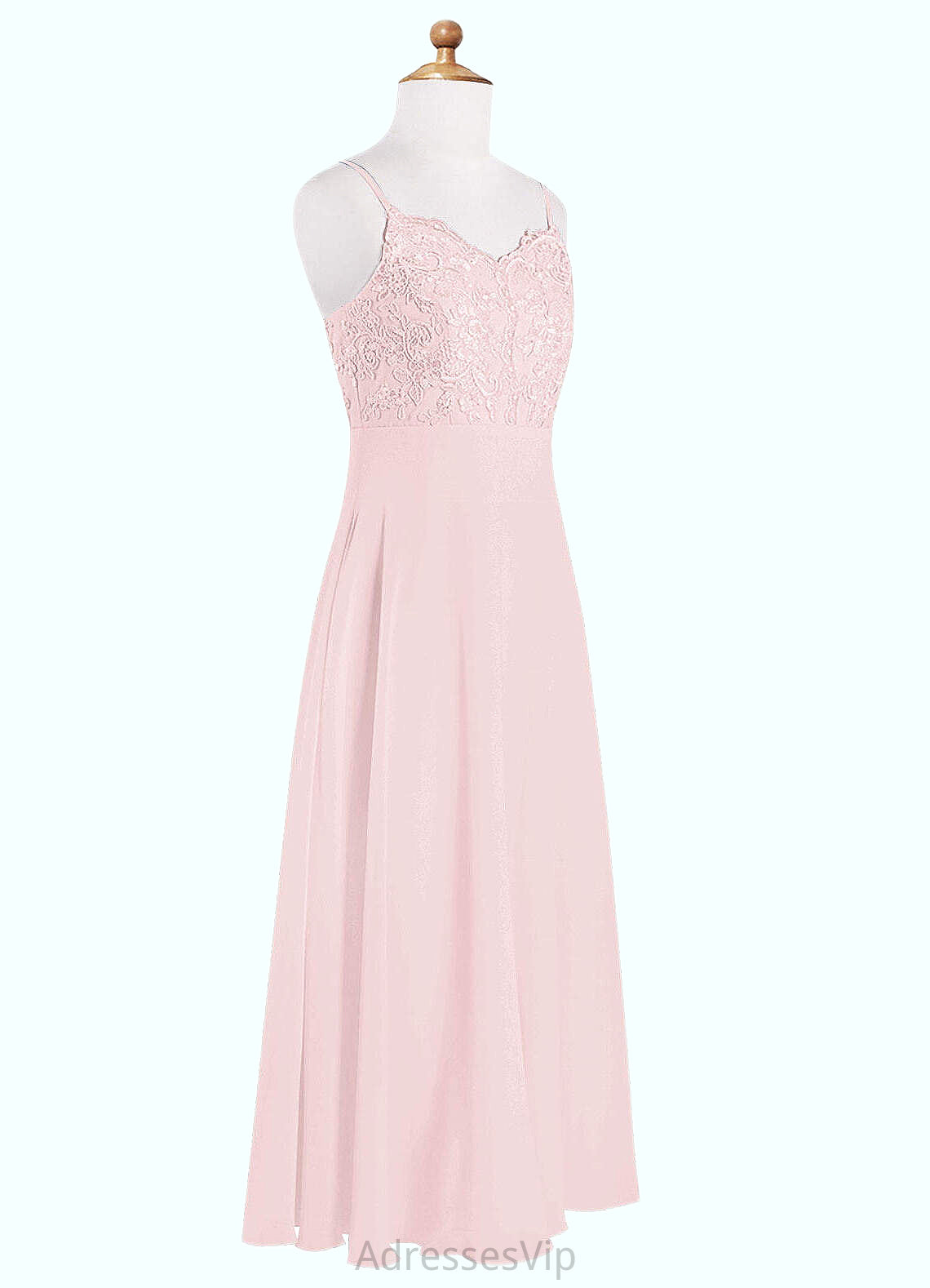 Naomi A-Line Lace Chiffon Floor-Length Junior Bridesmaid Dress Blushing Pink HCP0022853