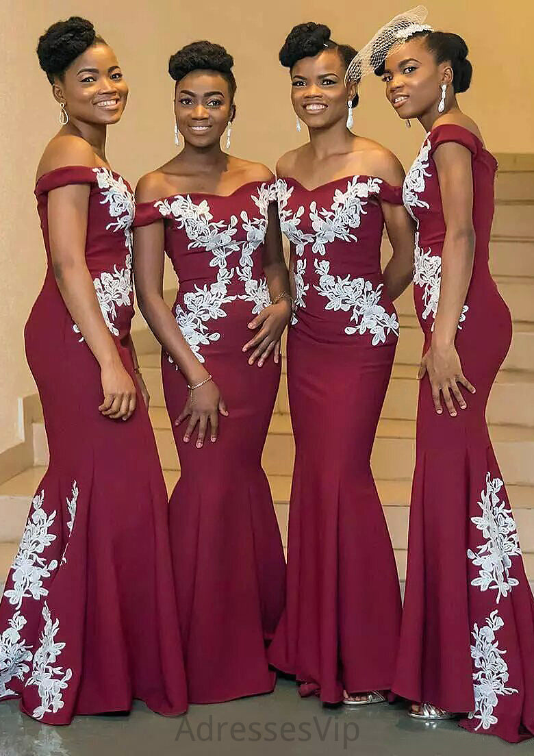 Sleeveless Off-the-Shoulder Long/Floor-Length Trumpet/Mermaid Elastic Satin Bridesmaid Dresseses With Appliqued Nellie HCP0025593