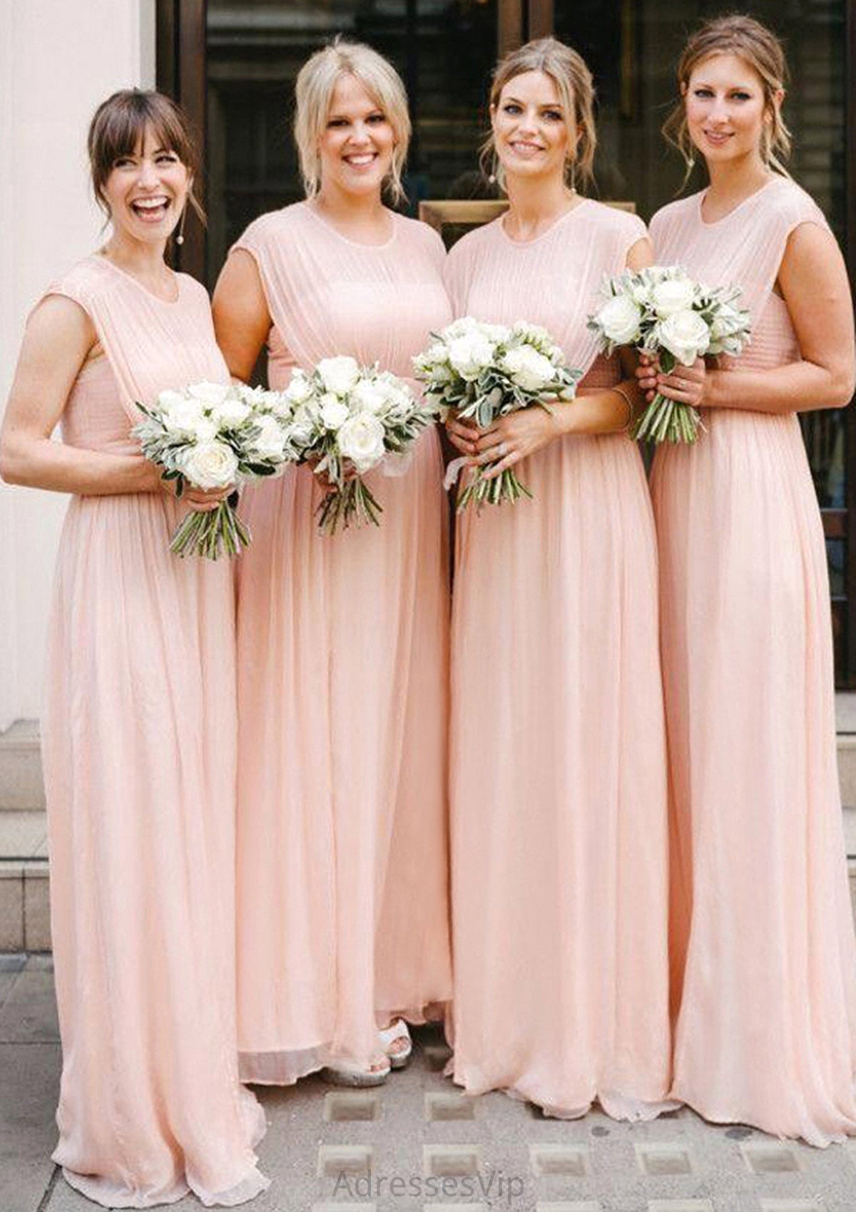 Sleeveless Scoop Neck Long/Floor-Length A-line/Princess Chiffon Bridesmaid Dresseses With Pleated Aleah HCP0025595