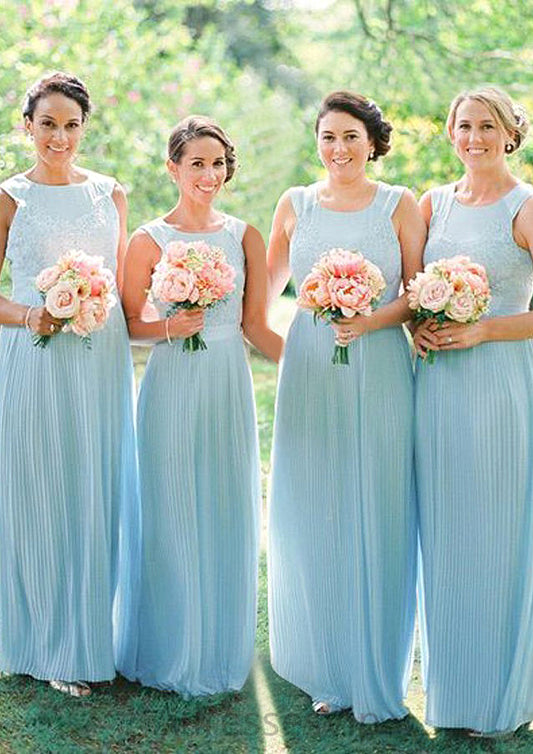 Sleeveless Scoop Neck Long/Floor-Length Chiffon A-line/Princess Bridesmaid Dresseses With Lace Kaylee HCP0025596