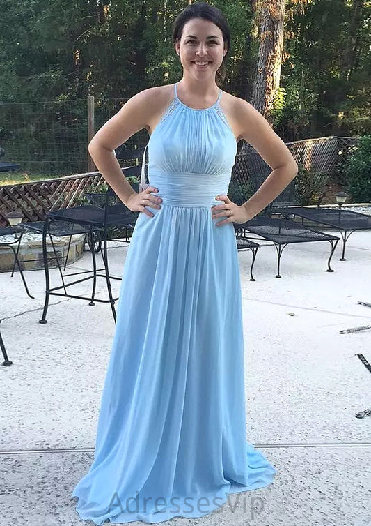 Sleeveless Scoop Neck Long/Floor-Length Chiffon A-line/Princess Bridesmaid Dresses With Pleated Litzy HCP0025598