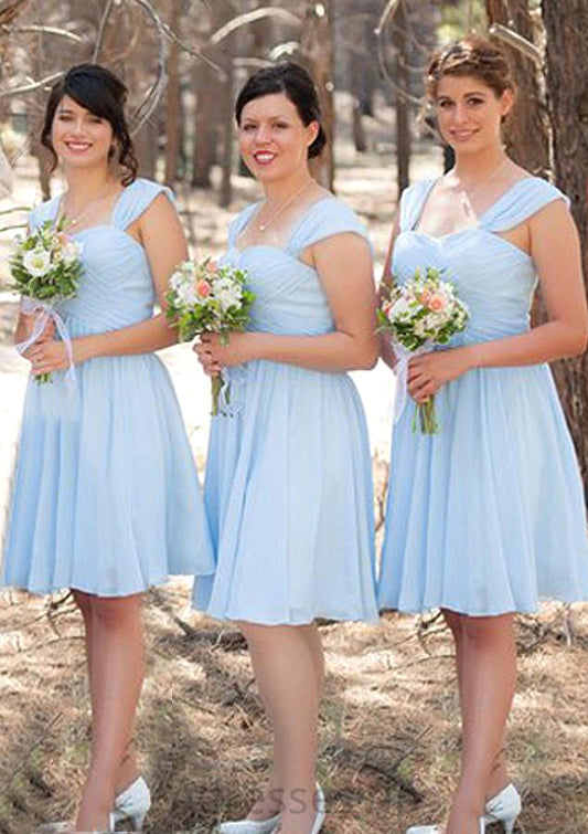 Sleeveless Scalloped Neck Knee-Length A-line/Princess Chiffon Bridesmaid Dresseses With Pleated Rayna HCP0025606