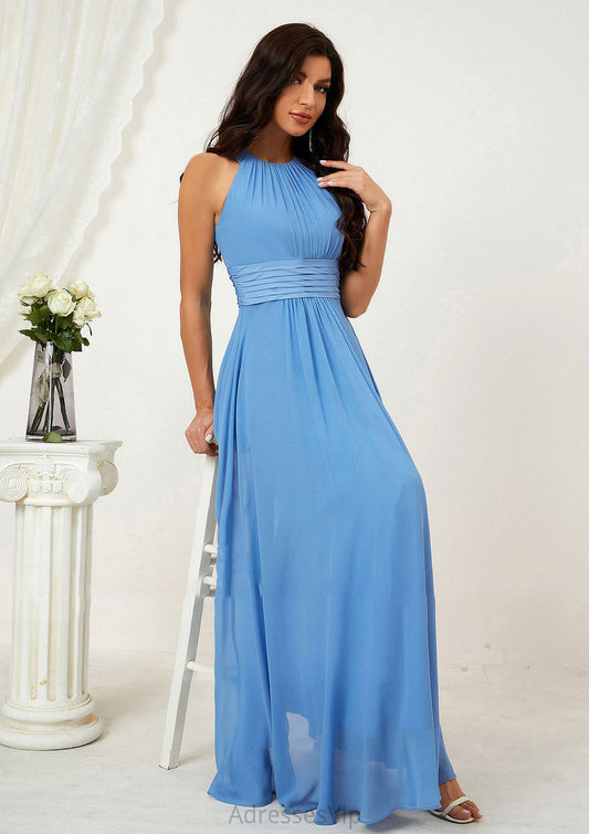 A-line Halter Sleeveless Chiffon Long/Floor-Length Bridesmaid Dresses With Pleated Val HCP0025610