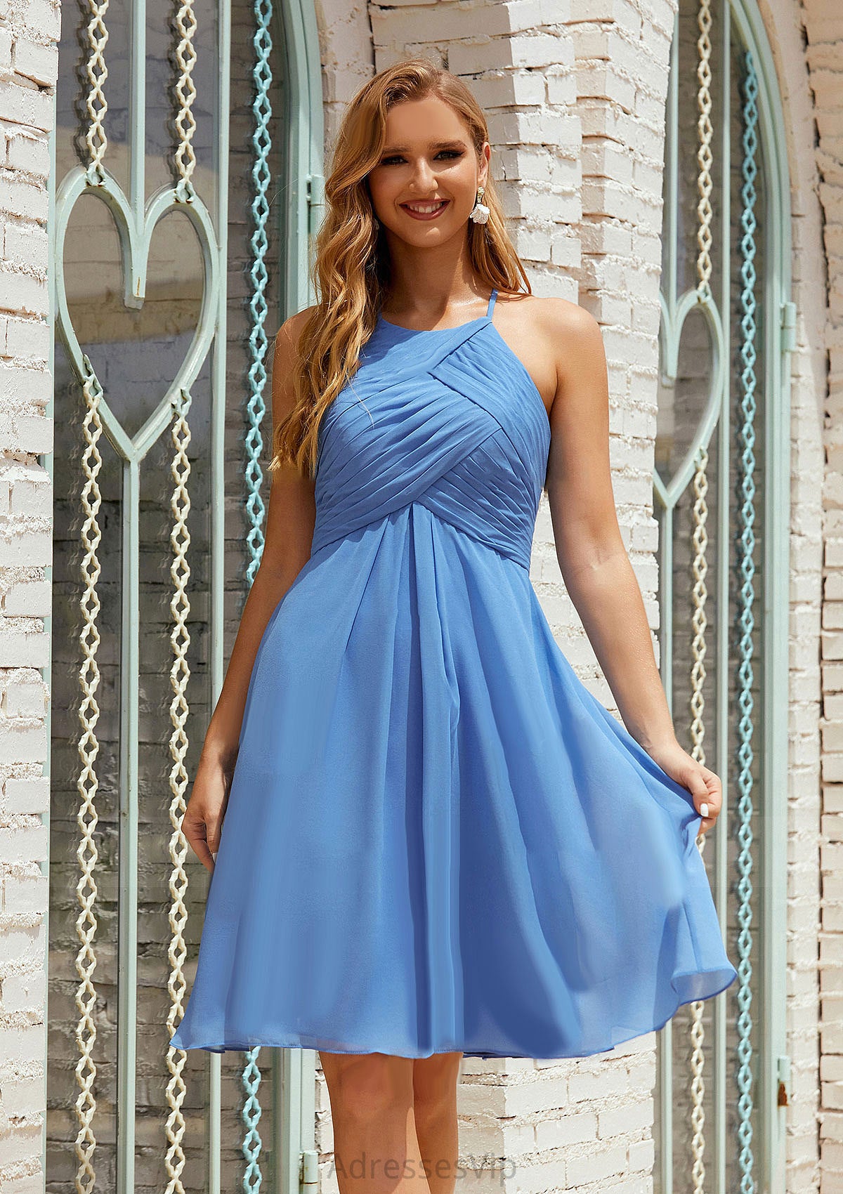 Empire A-line Halter Chiffon Short/Mini Bridesmaid Dresses With Pleated Yvonne HCP0025615