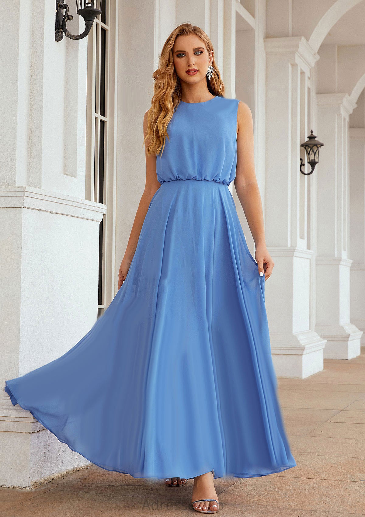 A-line Scoop Neck Sleeveless Chiffon Long/Floor-Length Bridesmaid Dresses Cheryl HCP0025618