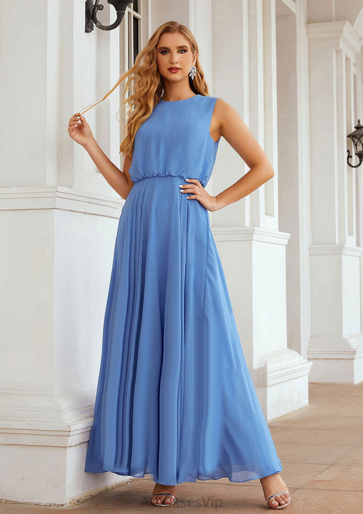 A-line Scoop Neck Sleeveless Chiffon Long/Floor-Length Bridesmaid Dresses Cheryl HCP0025618