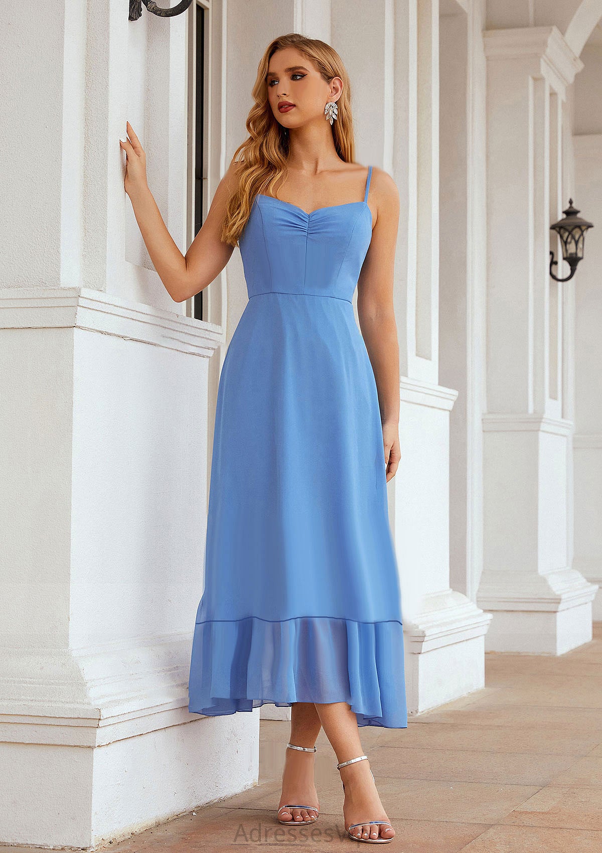 A-line Sweetheart Sleeveless Chiffon Tea-Length Bridesmaid Dresses With Pleated Mignon HCP0025620