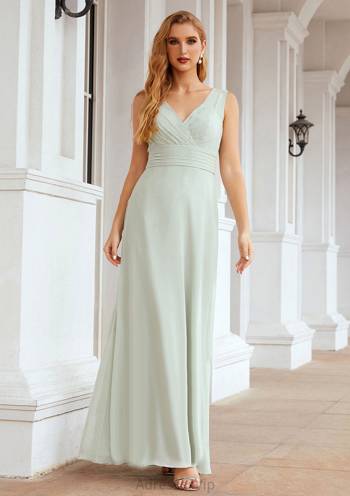 A-line V Neck Long/Floor-Length Chiffon Bridesmaid Dresses With Pleated Anne HCP0025625