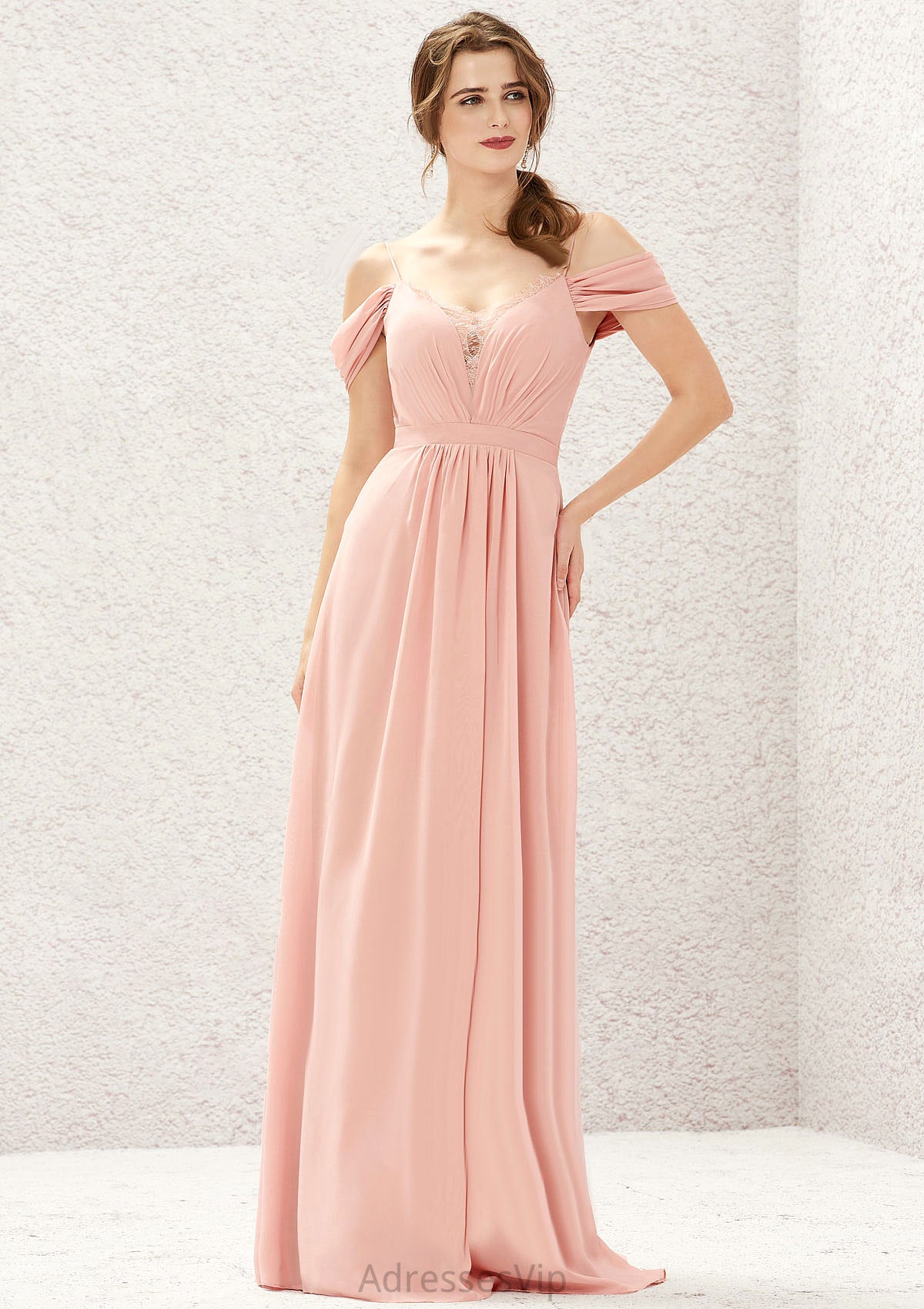 A-line Sweetheart Sleeveless Chiffon Long/Floor-Length Bridesmaid Dresses With Pleated Lace Kenley HCP0025629