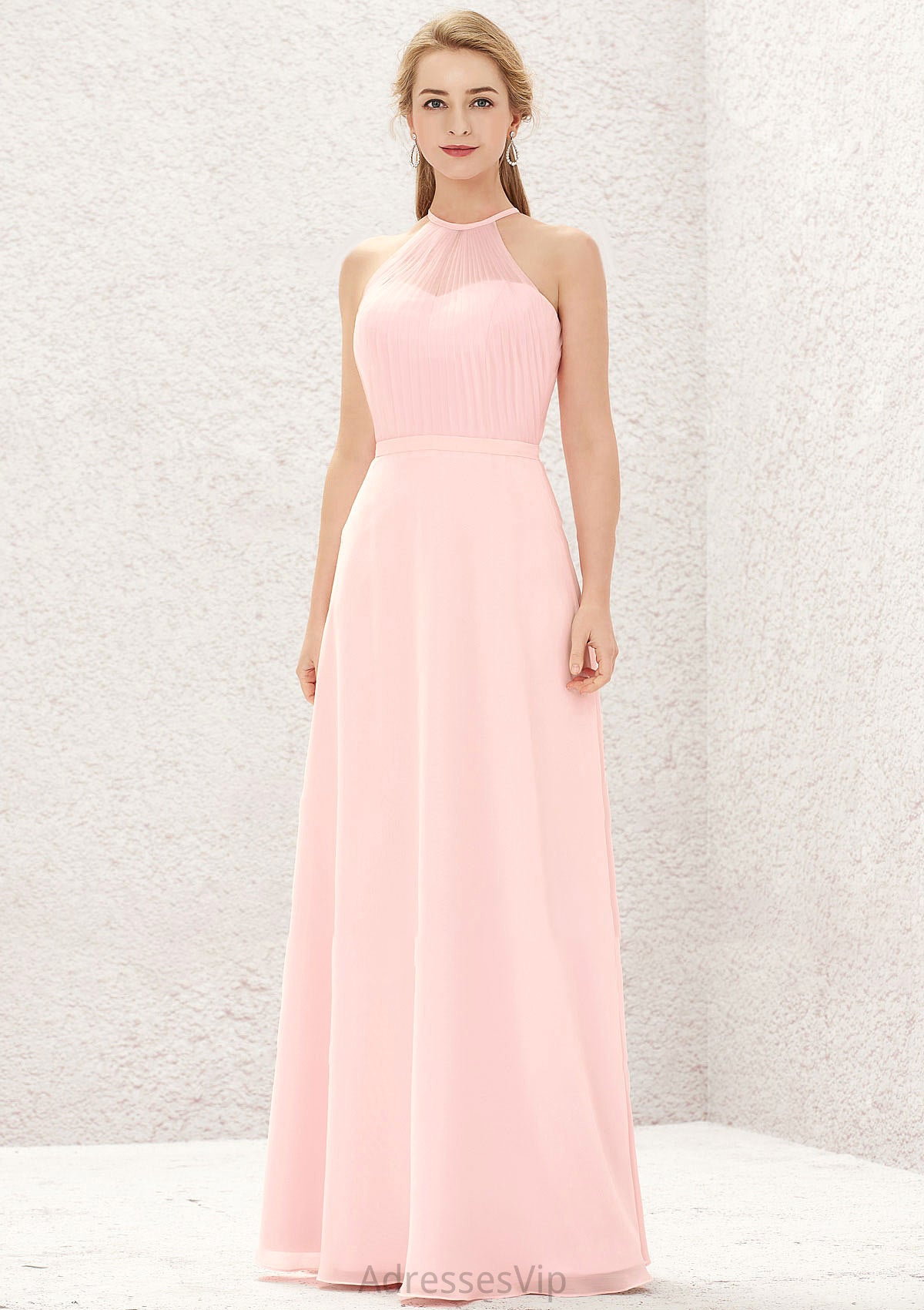 A-line Halter Sleeveless Chiffon Long/Floor-Length Bridesmaid Dresses Aniya HCP0025635