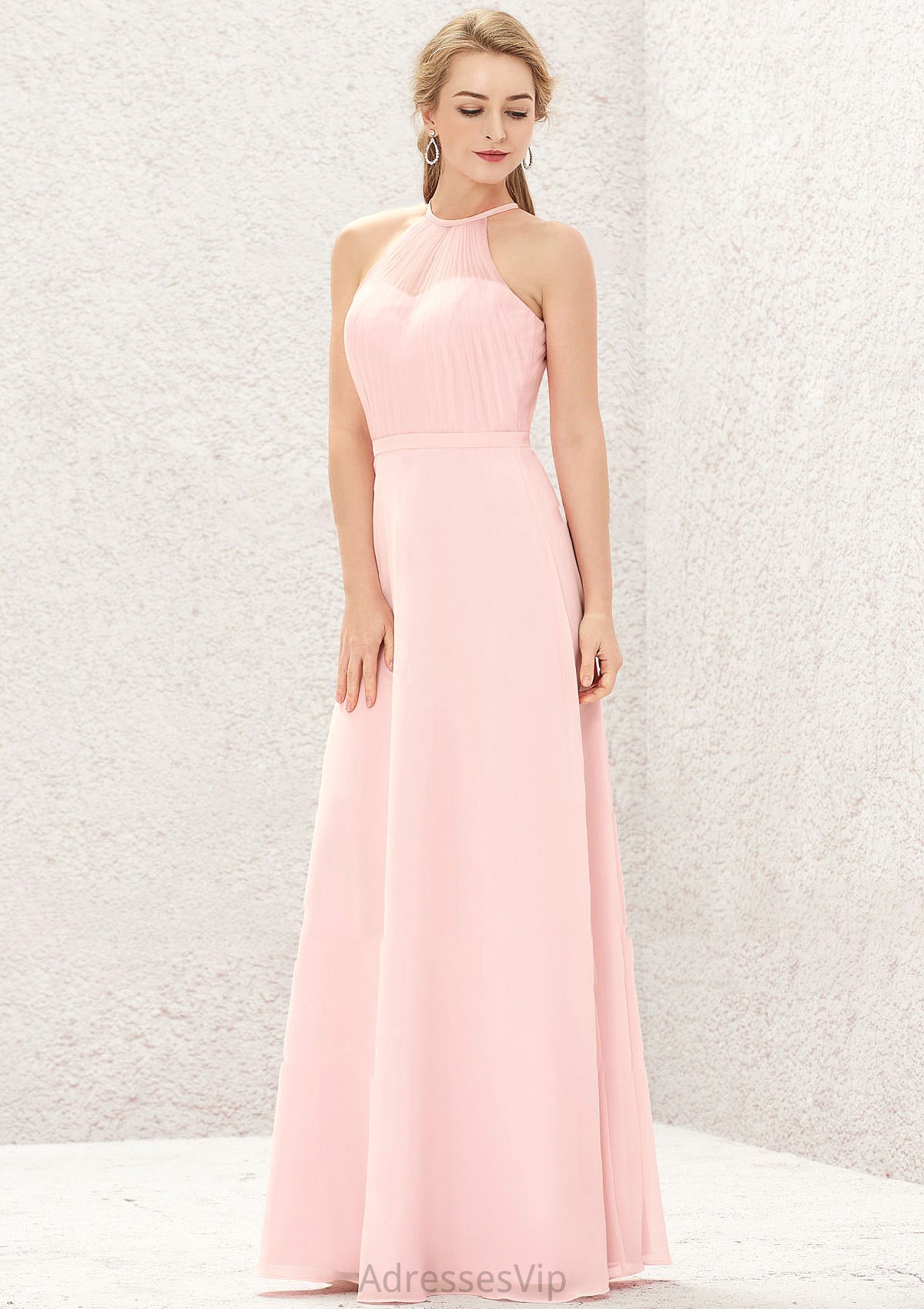 A-line Halter Sleeveless Chiffon Long/Floor-Length Bridesmaid Dresses Aniya HCP0025635