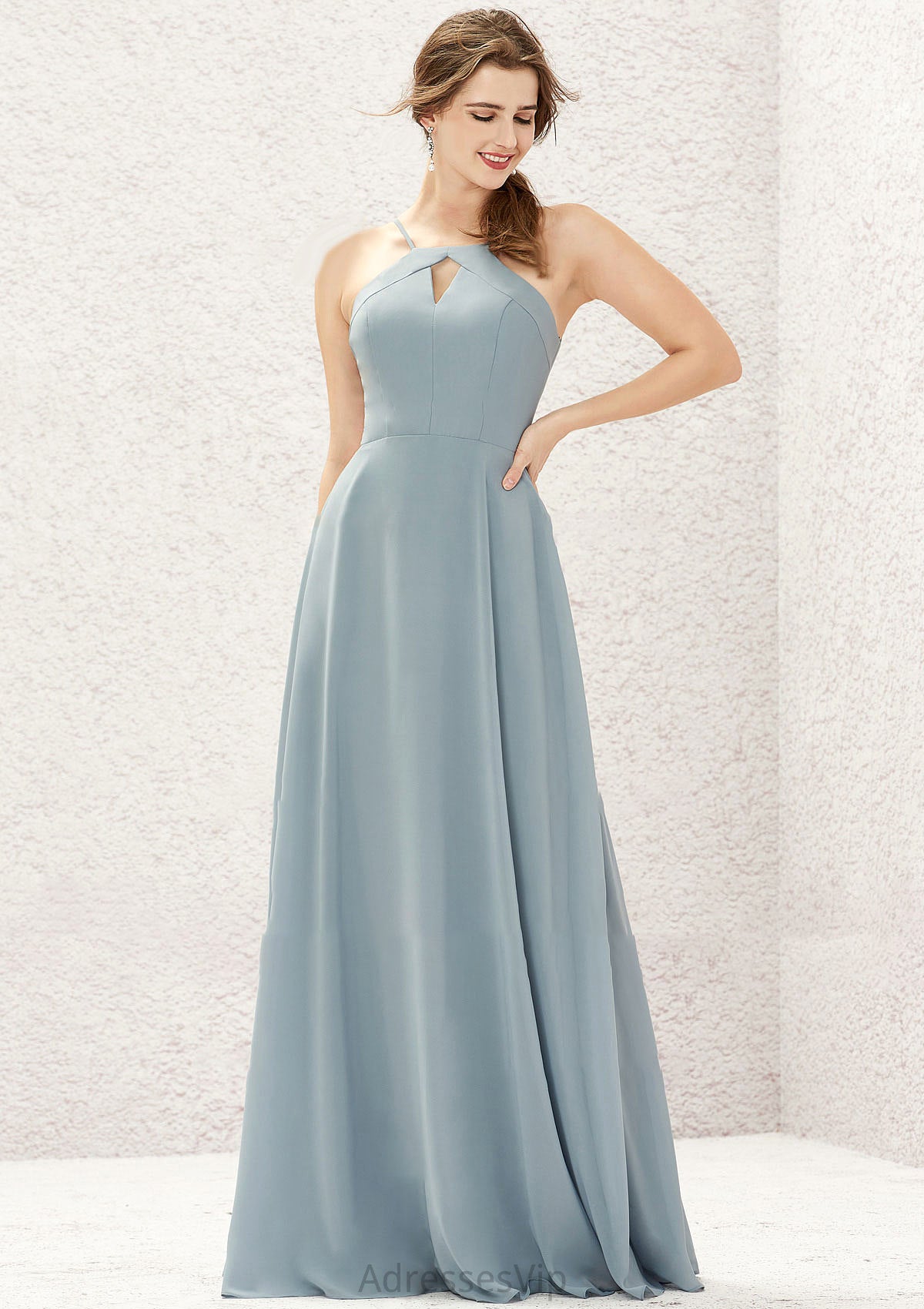 A-line Bateau Sleeveless Long/Floor-Length Chiffon Bridesmaid Dresses Alanna HCP0025638