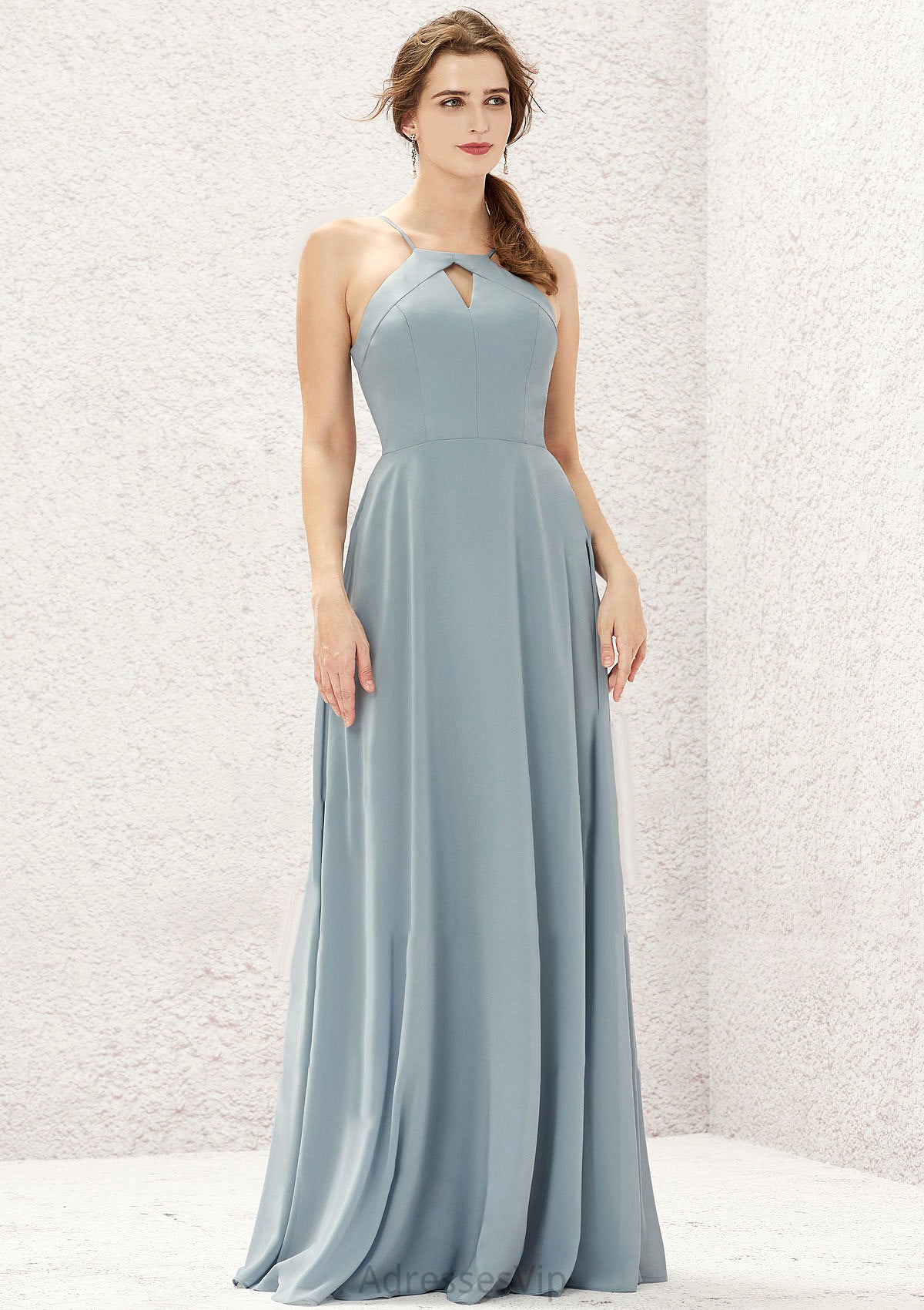 A-line Bateau Sleeveless Long/Floor-Length Chiffon Bridesmaid Dresses Alanna HCP0025638