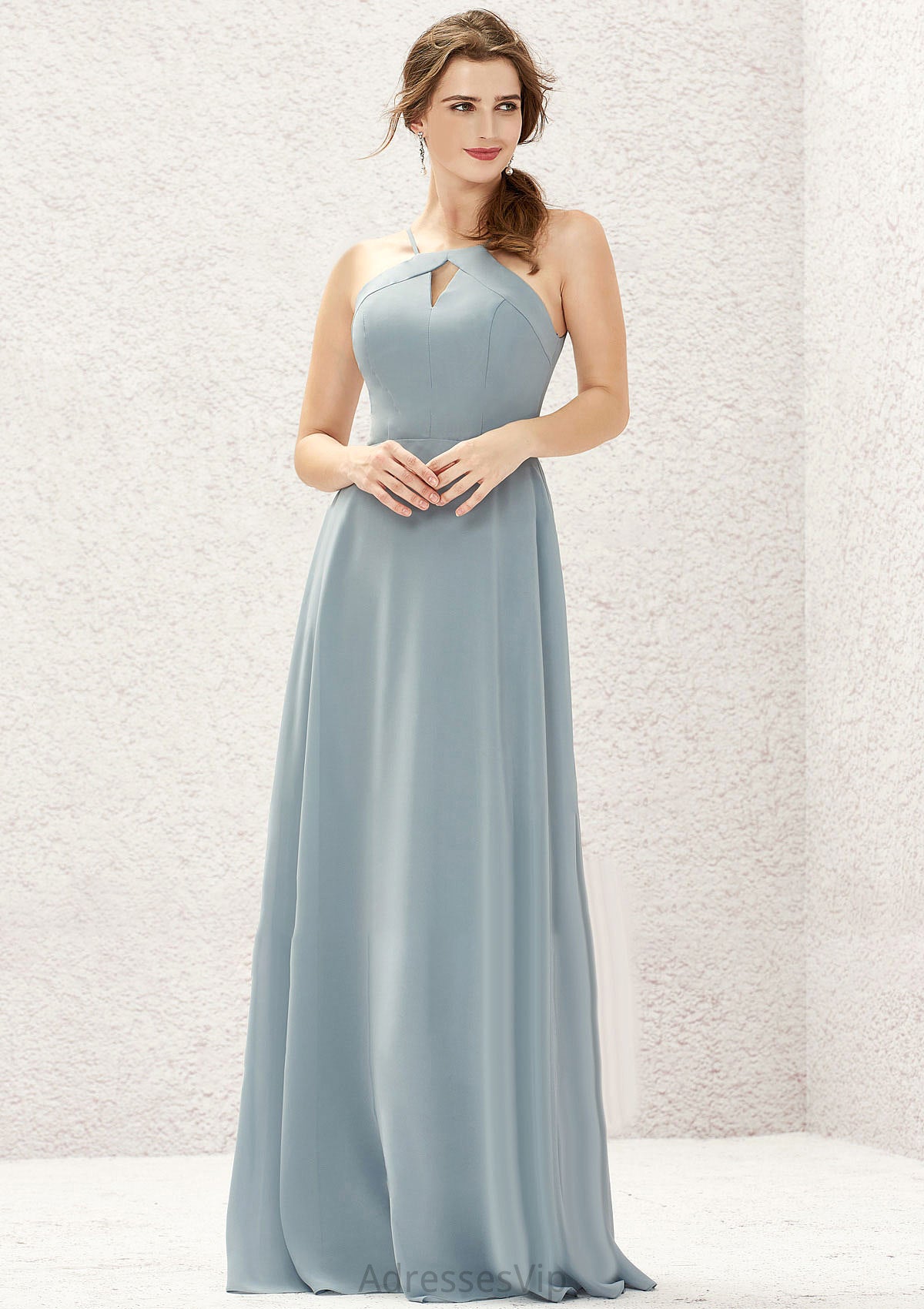 A-line Bateau Sleeveless Long/Floor-Length Chiffon Bridesmaid Dresses Alanna HCP0025638