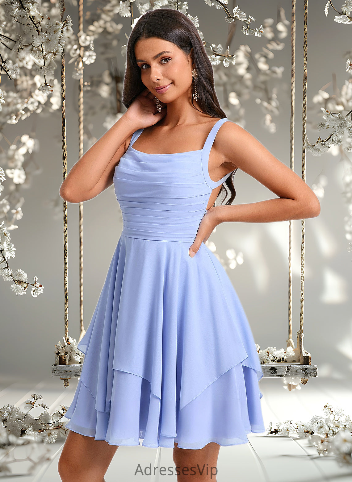 Carolina A-line Scoop Short Chiffon Homecoming Dress With Pleated HCP0025654