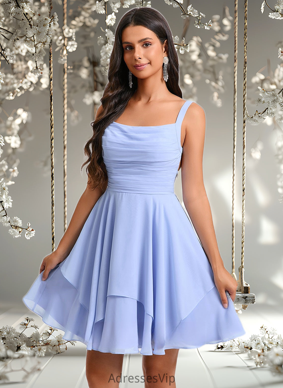 Carolina A-line Scoop Short Chiffon Homecoming Dress With Pleated HCP0025654