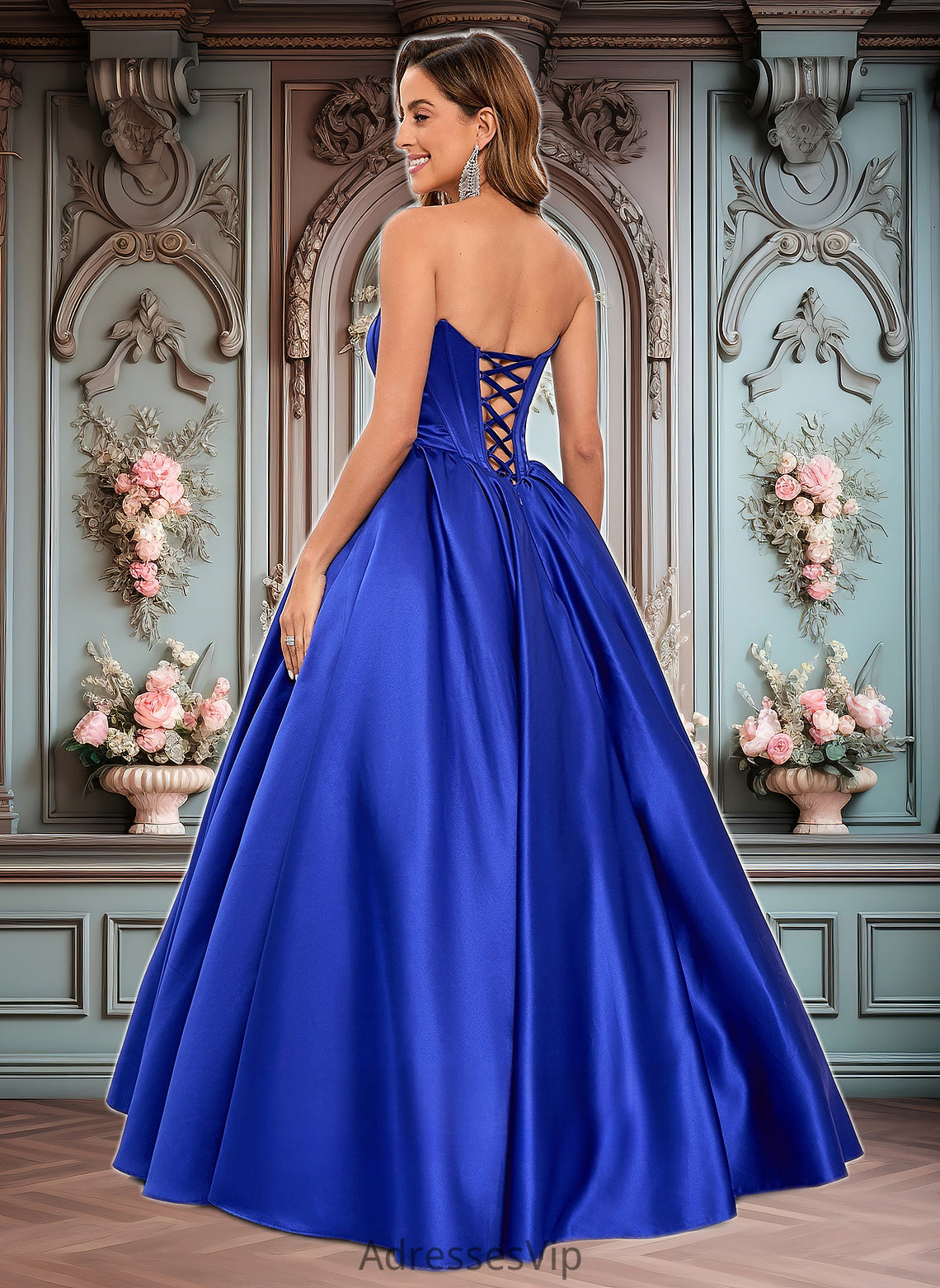 Kaydence Ball-Gown/Princess Straight Floor-Length Satin Prom Dresses HCP0025831