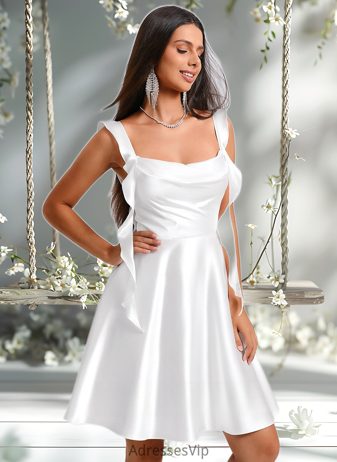 Aspen A-line Scoop Short Stretch Satin Homecoming Dress With Cascading Ruffles HCP0025653