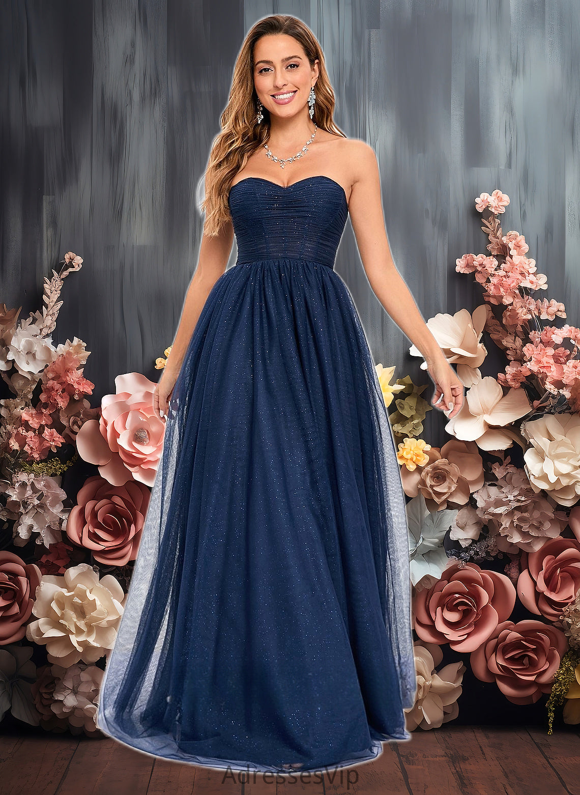 Jasmin Ball-Gown/Princess Sweetheart Sweep Train Tulle Prom Dresses With Beading Sequins HCP0025848