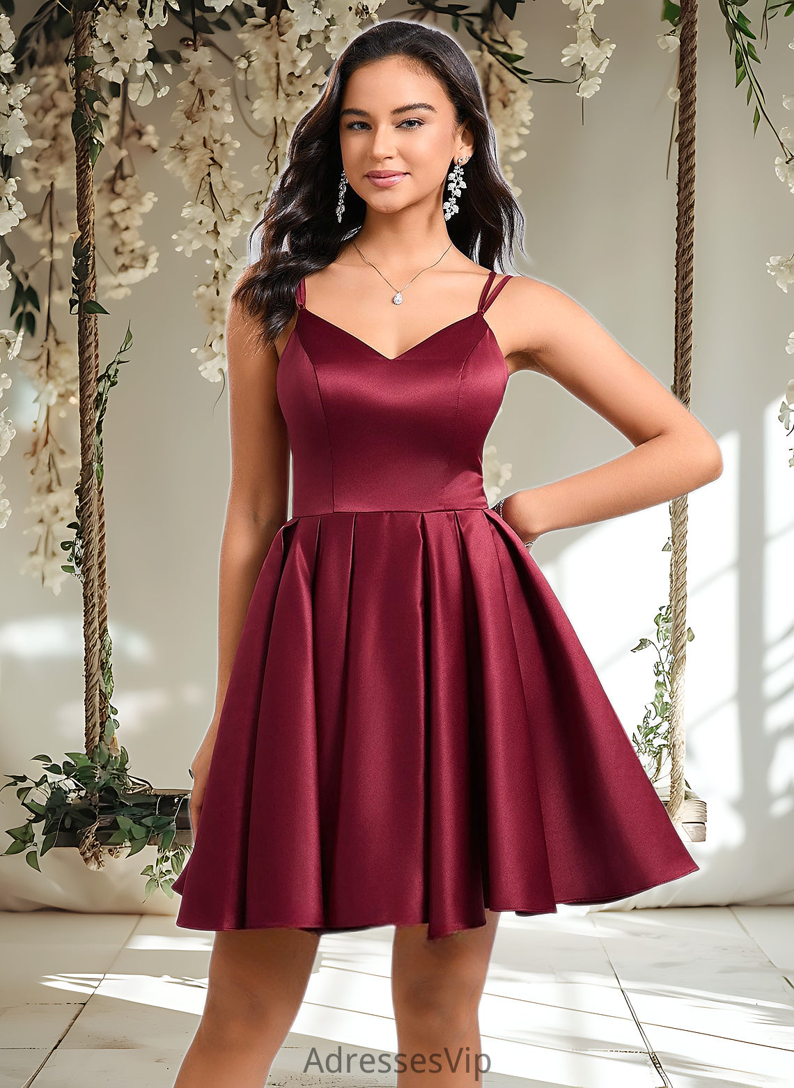 Elaina Ball-Gown/Princess V-Neck Short Satin Homecoming Dress With Bow HCP0025662