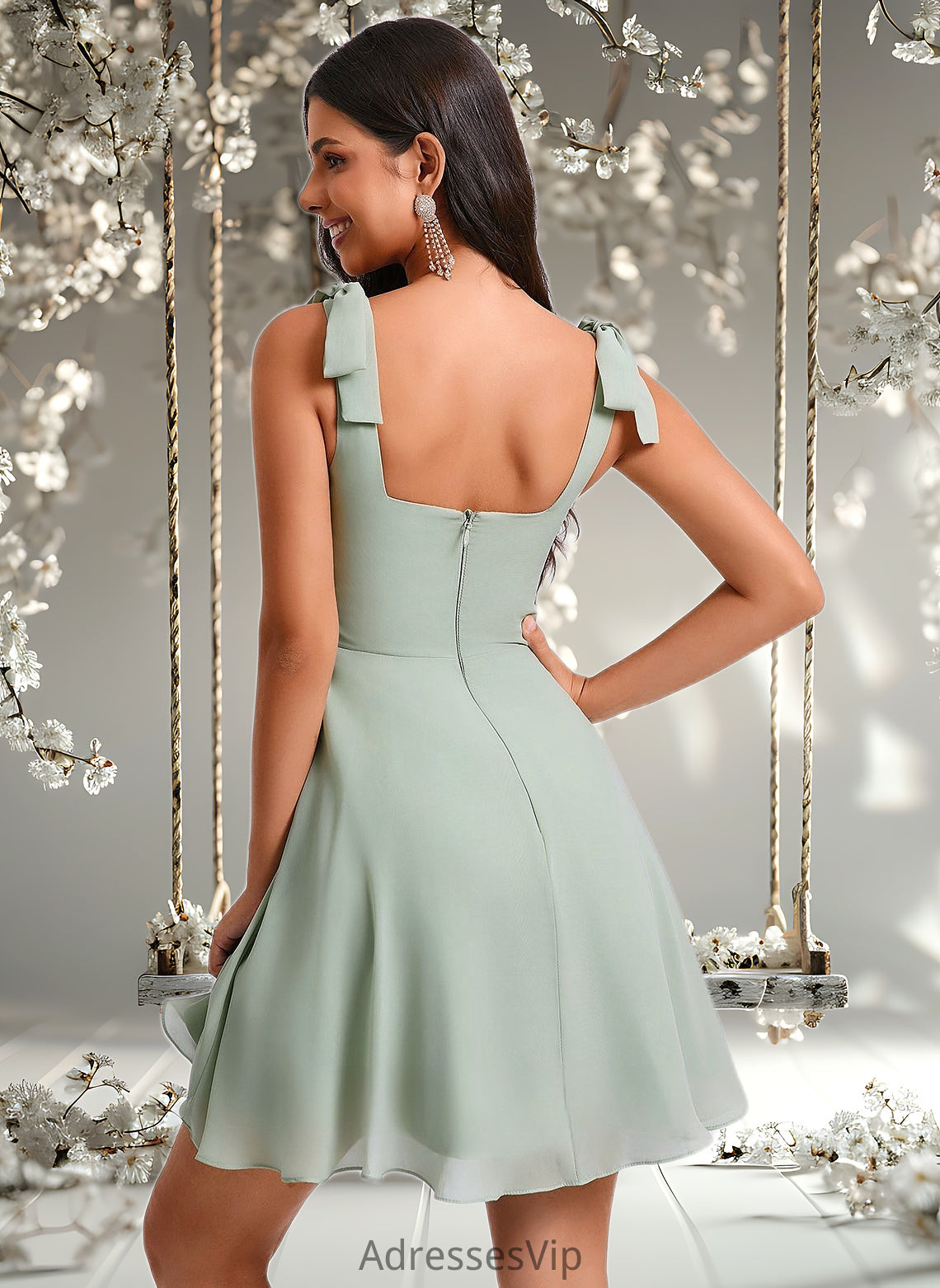 Janelle A-line Square Short Chiffon Homecoming Dress With Bow HCP0025655