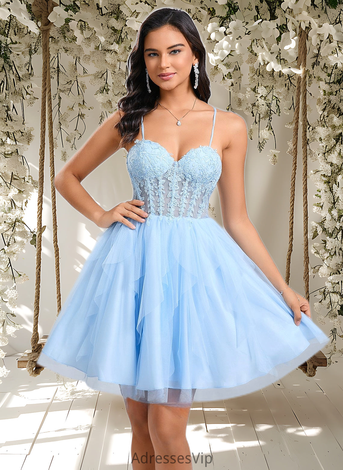 Kailey Ball-Gown/Princess Sweetheart Short Lace Tulle Homecoming Dress With Ruffle HCP0025707