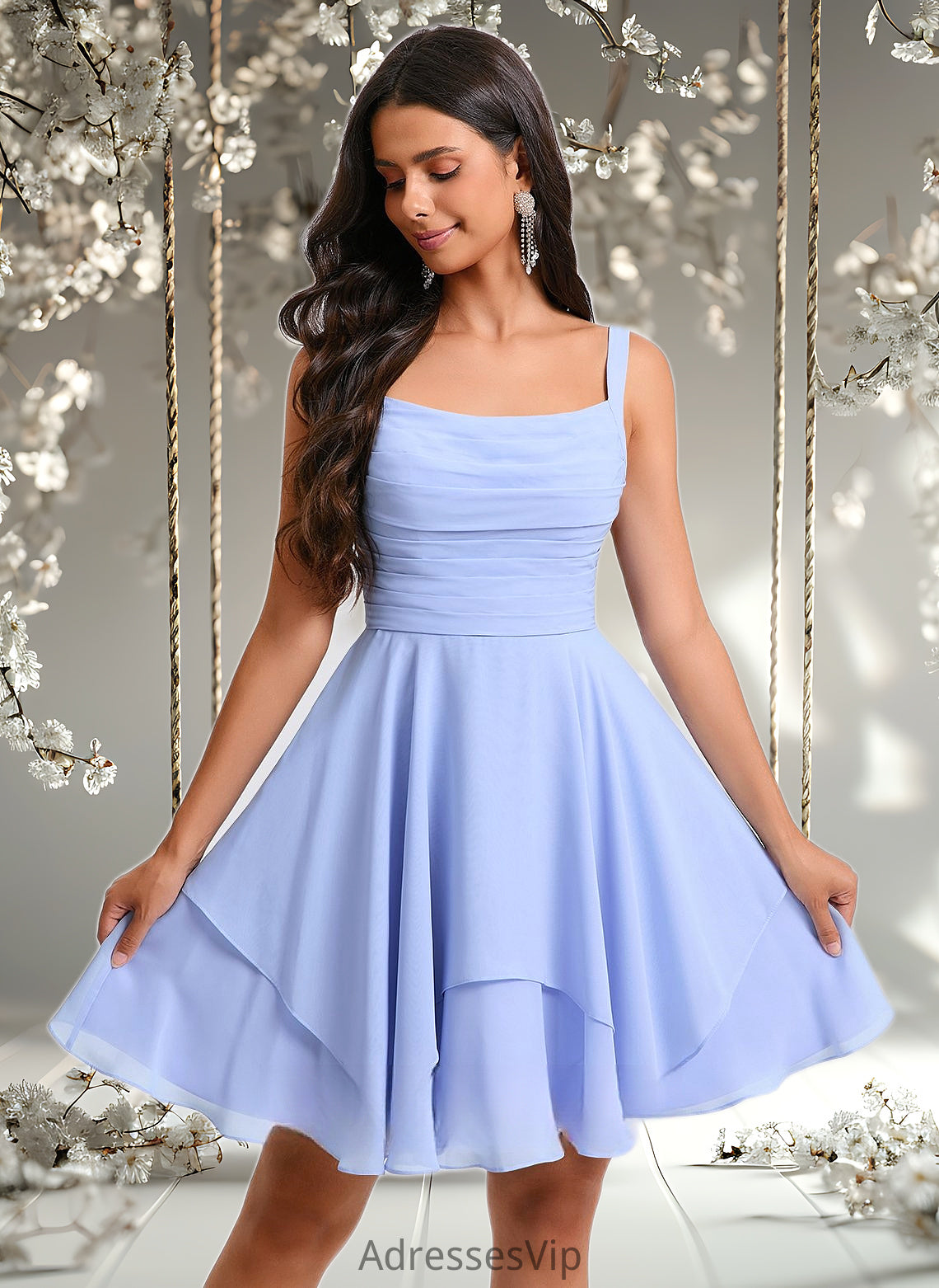 Carolina A-line Scoop Short Chiffon Homecoming Dress With Pleated HCP0025654