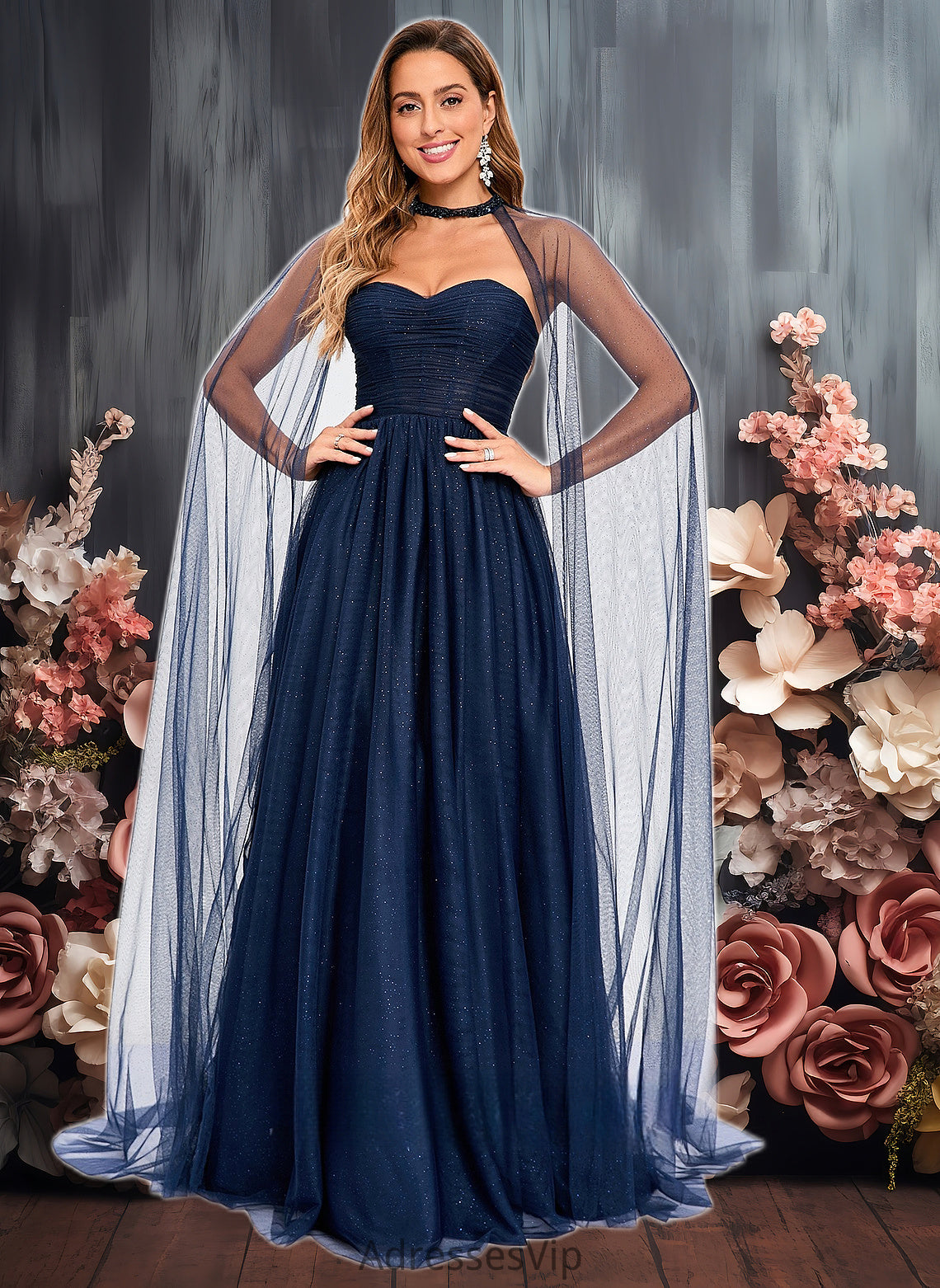 Jasmin Ball-Gown/Princess Sweetheart Sweep Train Tulle Prom Dresses With Beading Sequins HCP0025848