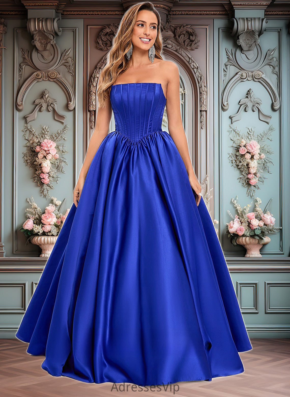 Kaydence Ball-Gown/Princess Straight Floor-Length Satin Prom Dresses HCP0025831