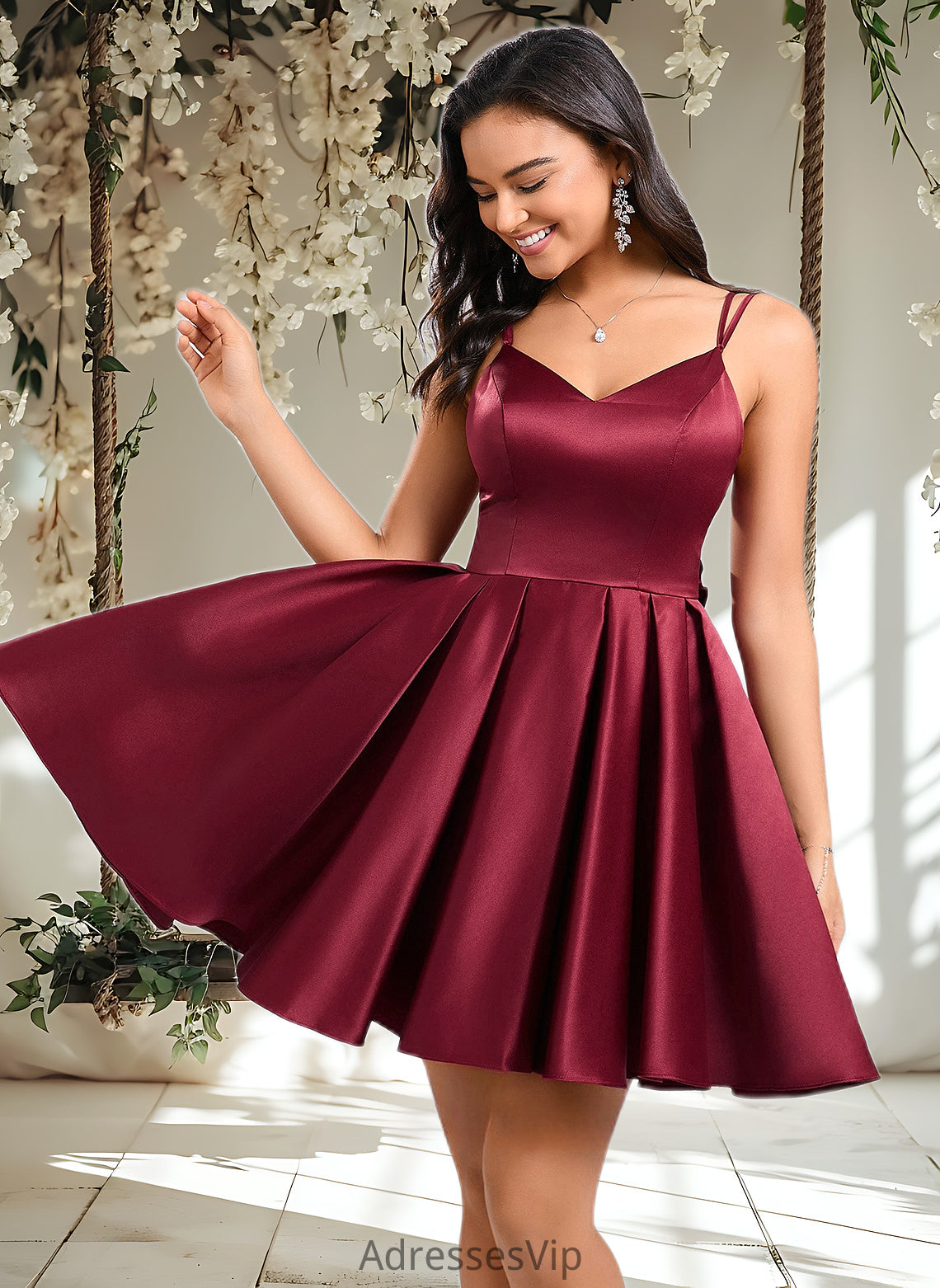 Elaina Ball-Gown/Princess V-Neck Short Satin Homecoming Dress With Bow HCP0025662