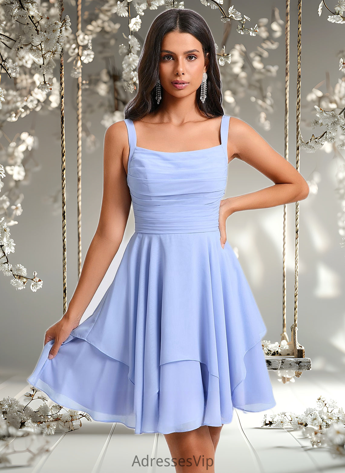 Carolina A-line Scoop Short Chiffon Homecoming Dress With Pleated HCP0025654