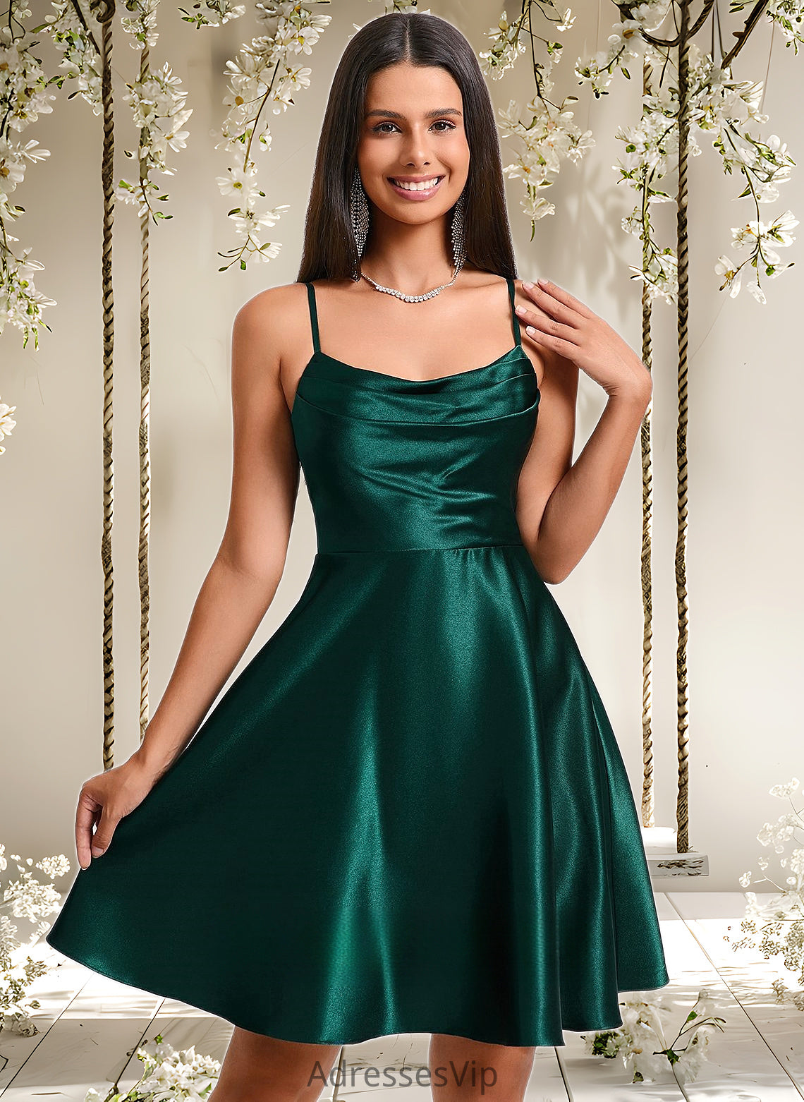 Tatum A-line Cowl Short Stretch Satin Homecoming Dress HCP0025664