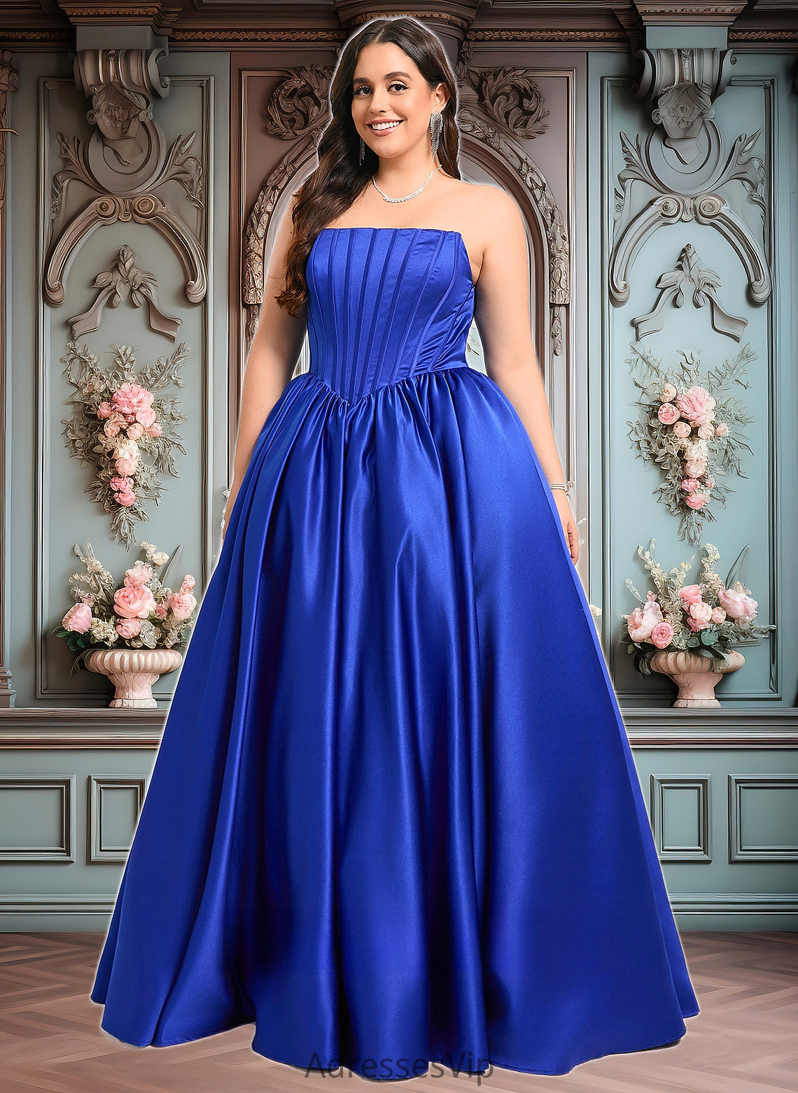 Kaydence Ball-Gown/Princess Straight Floor-Length Satin Prom Dresses HCP0025831