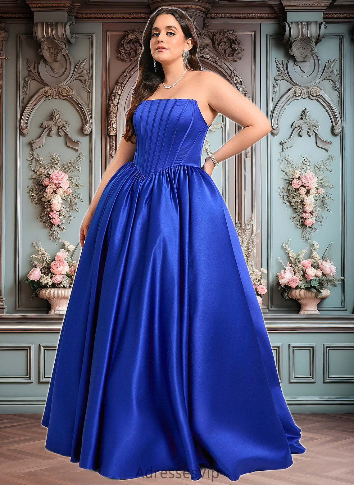 Kaydence Ball-Gown/Princess Straight Floor-Length Satin Prom Dresses HCP0025831