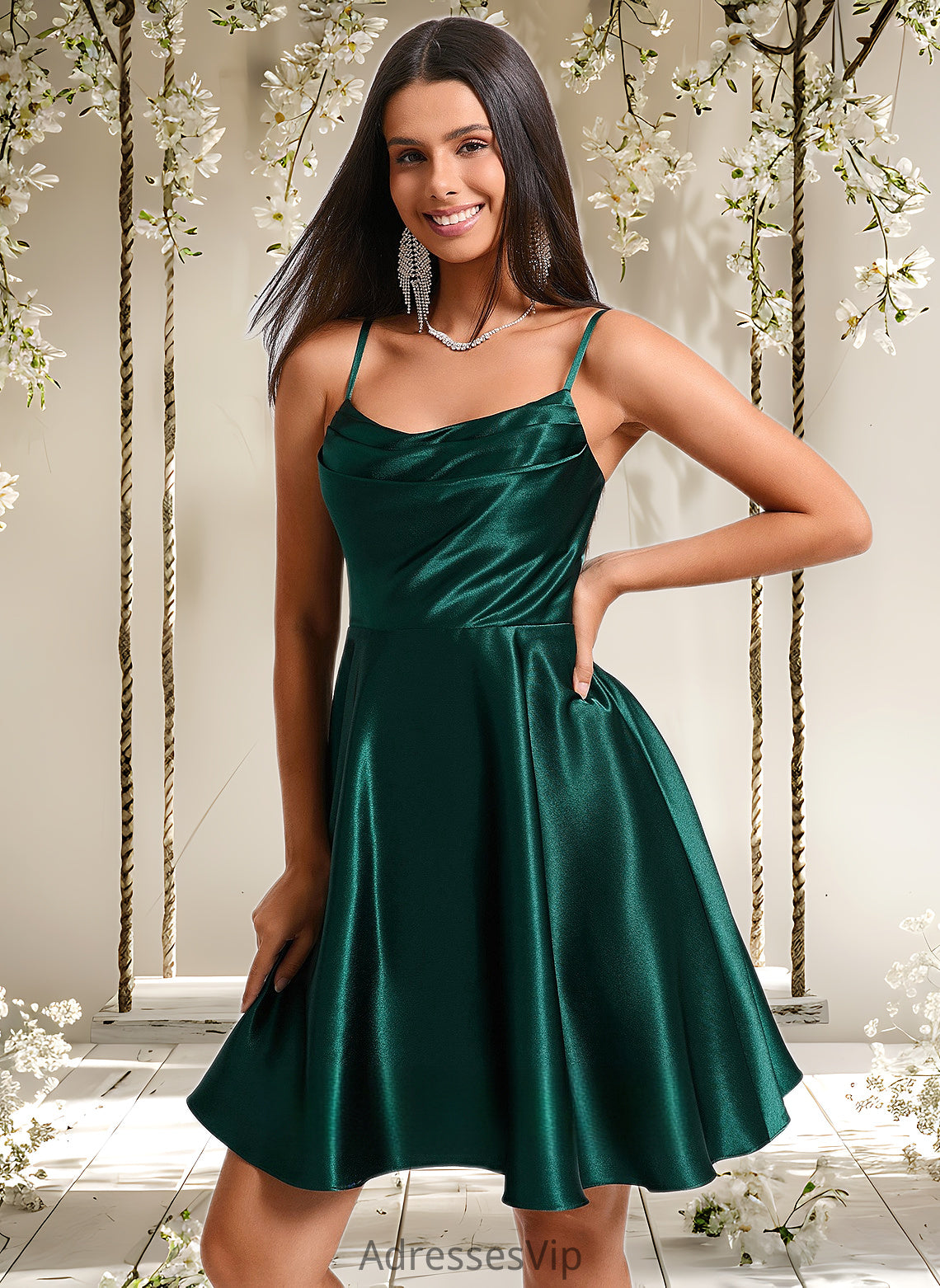 Tatum A-line Cowl Short Stretch Satin Homecoming Dress HCP0025664