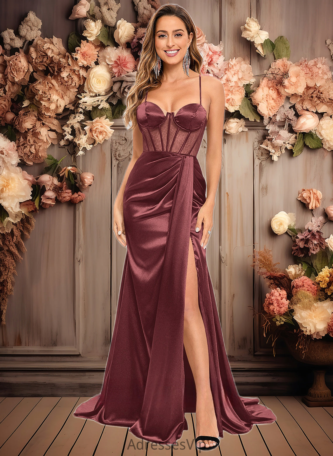 Kristin Trumpet/Mermaid Sweetheart Sweep Train Stretch Satin Prom Dresses HCP0025836