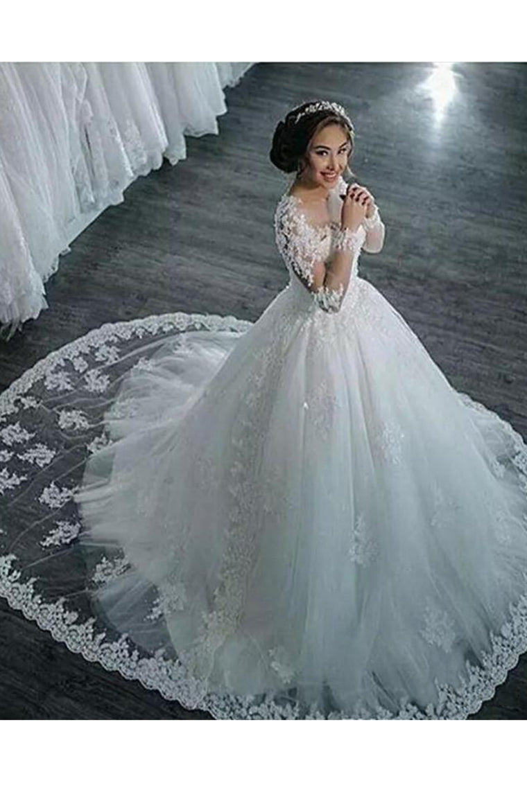 2024 New Arrival Long Sleeves Tulle Wedding Dresses Scoop Neck With Appliques