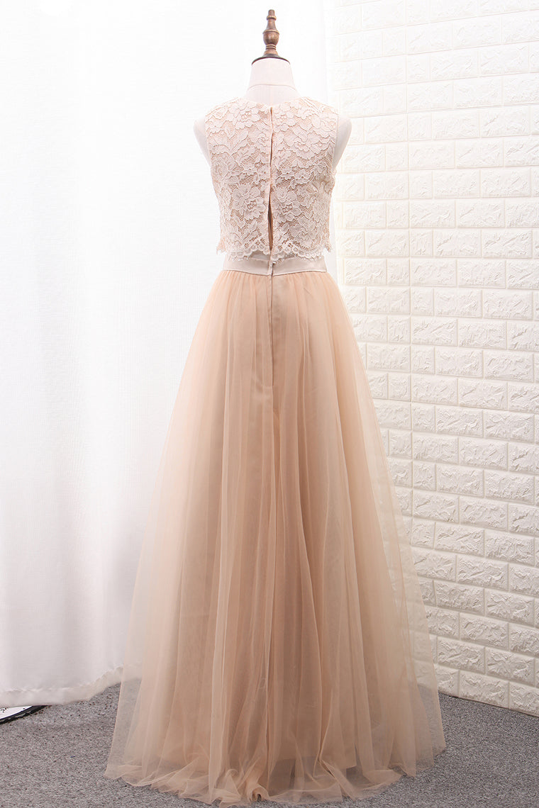 2024 A Line Tulle & Lace Two-Piece Bridesmaid Dresses