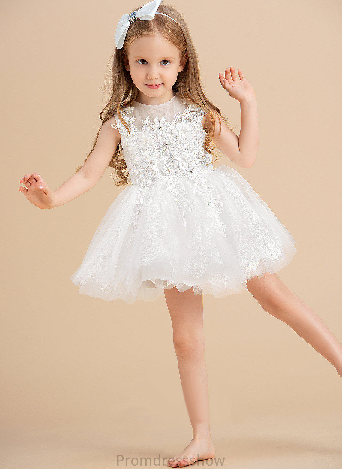 With Scoop Ball-Gown/Princess Cassie Girl Flower Dress Neck Sleeveless Knee-length Beading/Appliques Tulle Flower Girl Dresses -