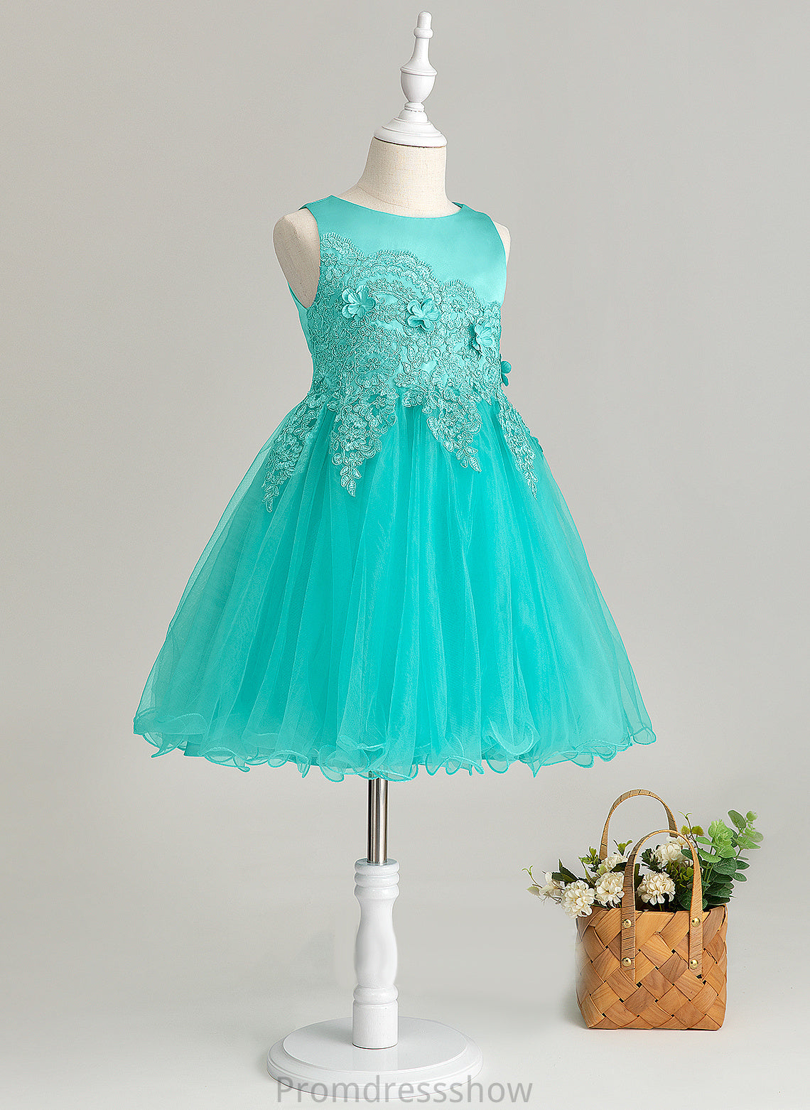 Sleeveless Shirley Knee-length A-Line Flower Girl Dresses Dress - Girl Neck Flower(s) Satin/Tulle/Lace Scoop Flower With