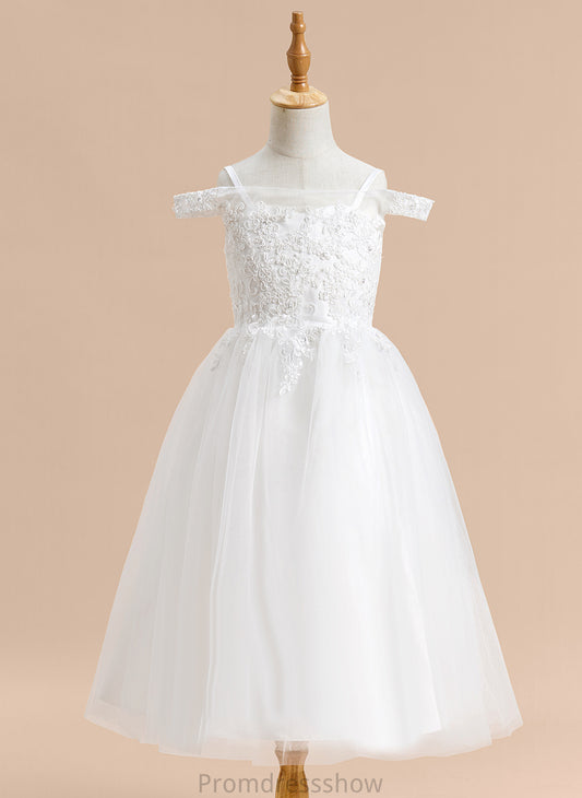 Tulle Flower Girl Dresses Sleeveless Flower Off-the-Shoulder Una Girl With - A-Line Dress Tea-length Lace