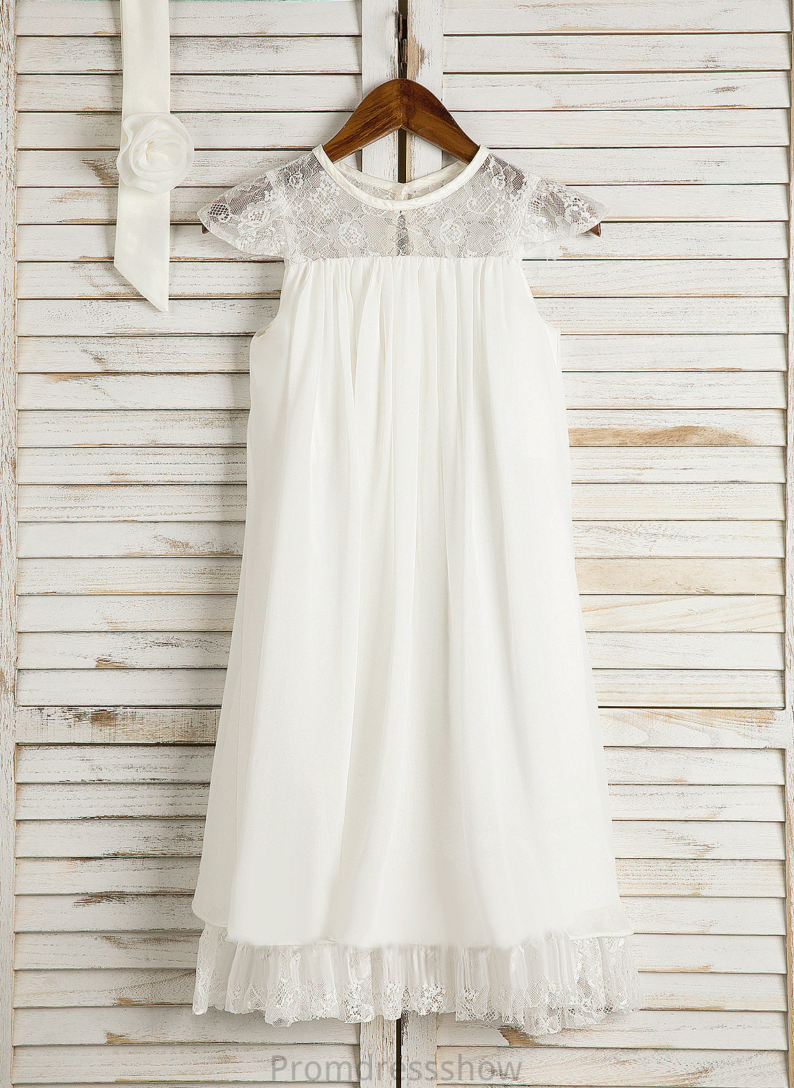 Lace/Flower(s) - Dress Scoop With Flower Felicity Chiffon A-Line Flower Girl Dresses Neck Tea-length Girl Sleeveless