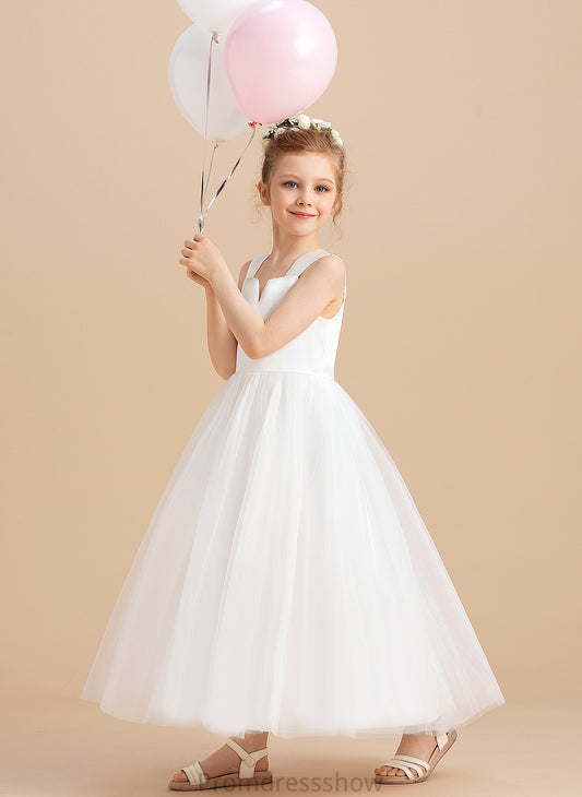 Girl Flower Satin/Tulle Neckline Dress Flower Girl Dresses Tara - Square Gown Ankle-length Ball Sleeveless