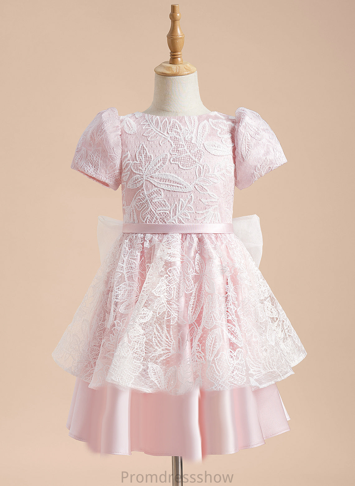 - Sleeves Flower A-Line Flower Girl Dresses Knee-length Gloria Neck Lace/Sequins/Bow(s) With Short Satin/Tulle Girl Scoop Dress