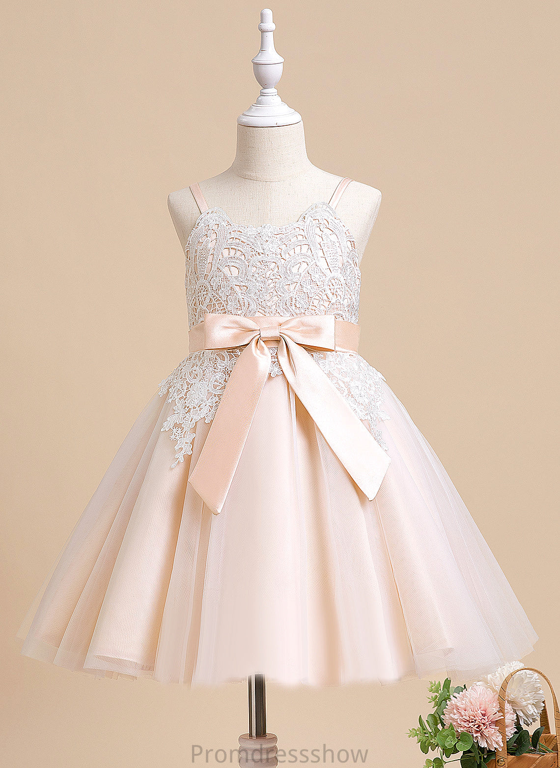 Flower Girl Dresses Sleeveless Neck Scalloped A-Line - Knee-length Girl Bow(s) Savanna Dress Tulle With Flower