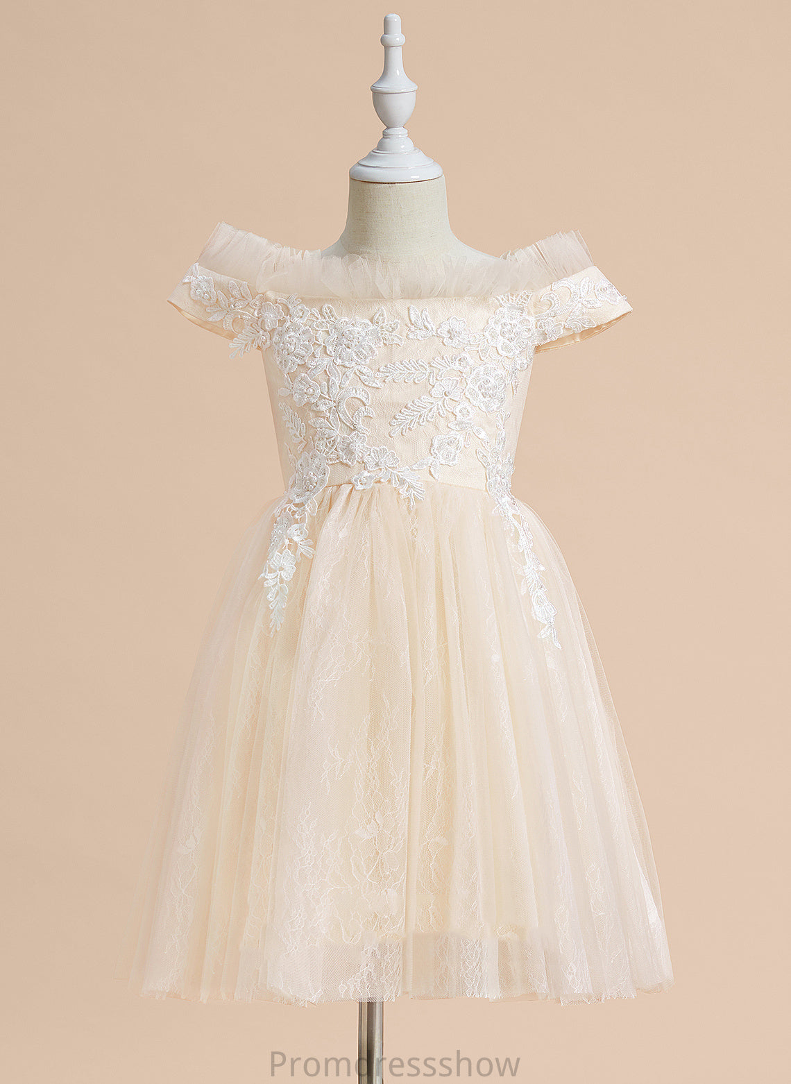 A-Line With Tulle Kira Sleeveless Knee-length Lace Girl - Dress Flower Off-the-Shoulder Flower Girl Dresses