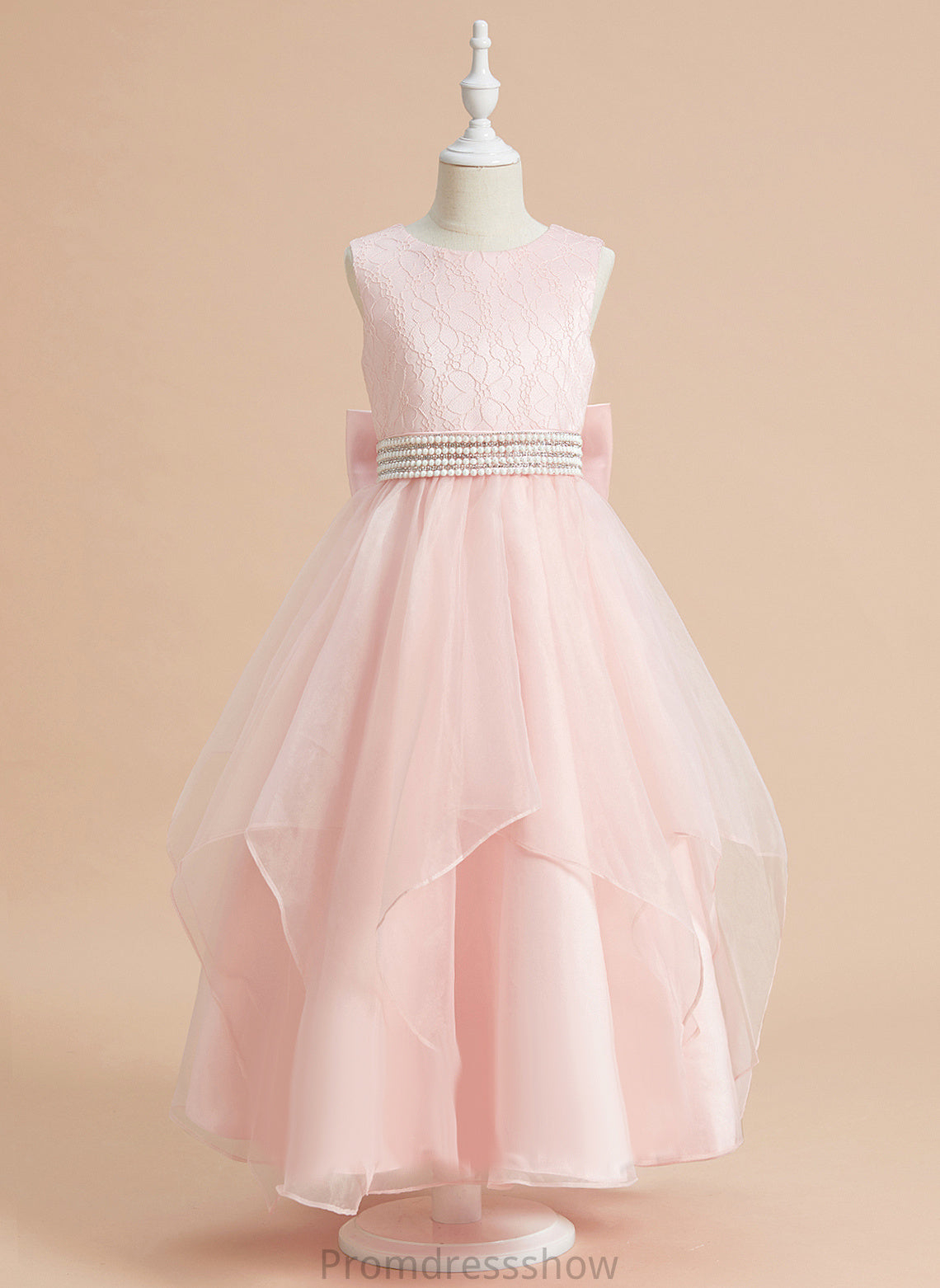 Ball-Gown/Princess Sleeveless Flower Amaya Scoop Ankle-length Beading/Bow(s) Dress - With Girl Flower Girl Dresses Organza/Lace Neck