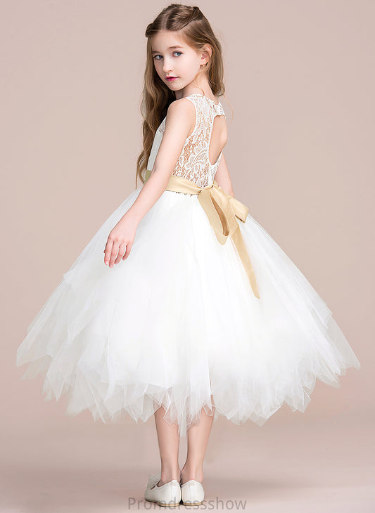 Scoop Dress - Girl (Detachable Sleeveless With Neck sash) Hole A-Line Sash/Back Tulle/Lace Tea-length Flower Flower Girl Dresses Rhoda