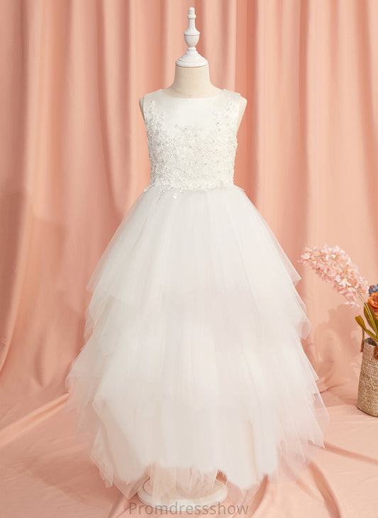 With Jennifer Dress Satin/Tulle Flower Neck Ankle-length Flower Girl Dresses Lace/Beading Ball-Gown/Princess Scoop Girl - Sleeveless