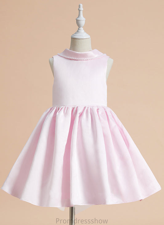 Girl Flower Girl Dresses Neck Knee-length With Satin A-Line Sleeveless - Flower Miah Dress Scoop Beading/Bow(s)